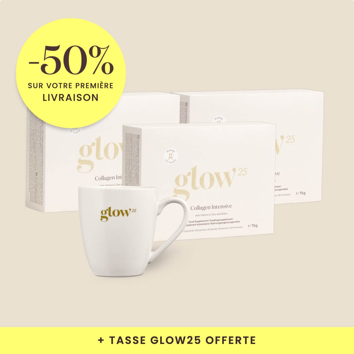 Collagène Intensif Sticks, 3 paquets avec tasse offerte, packshot Bynder