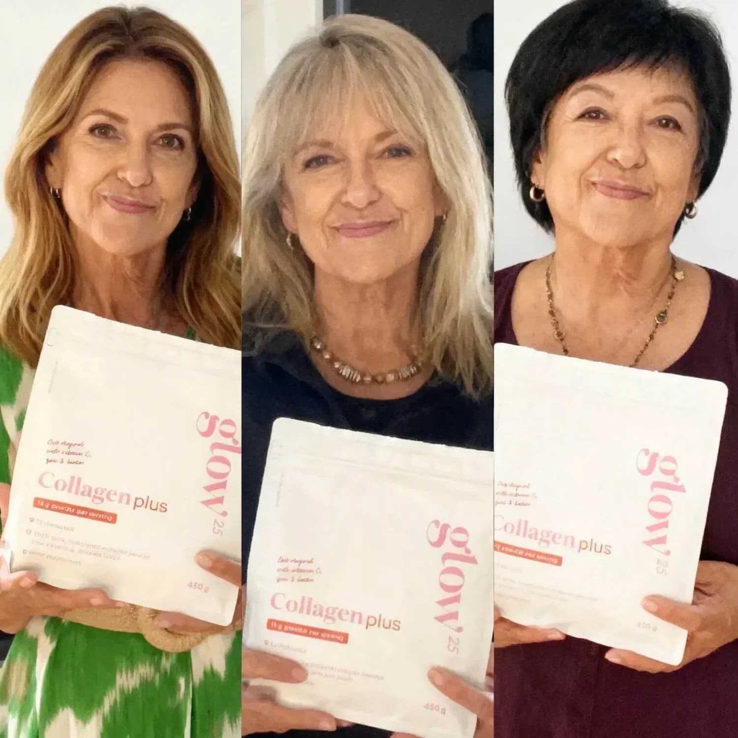 Women with a pack of Glow25 Collagen Plus