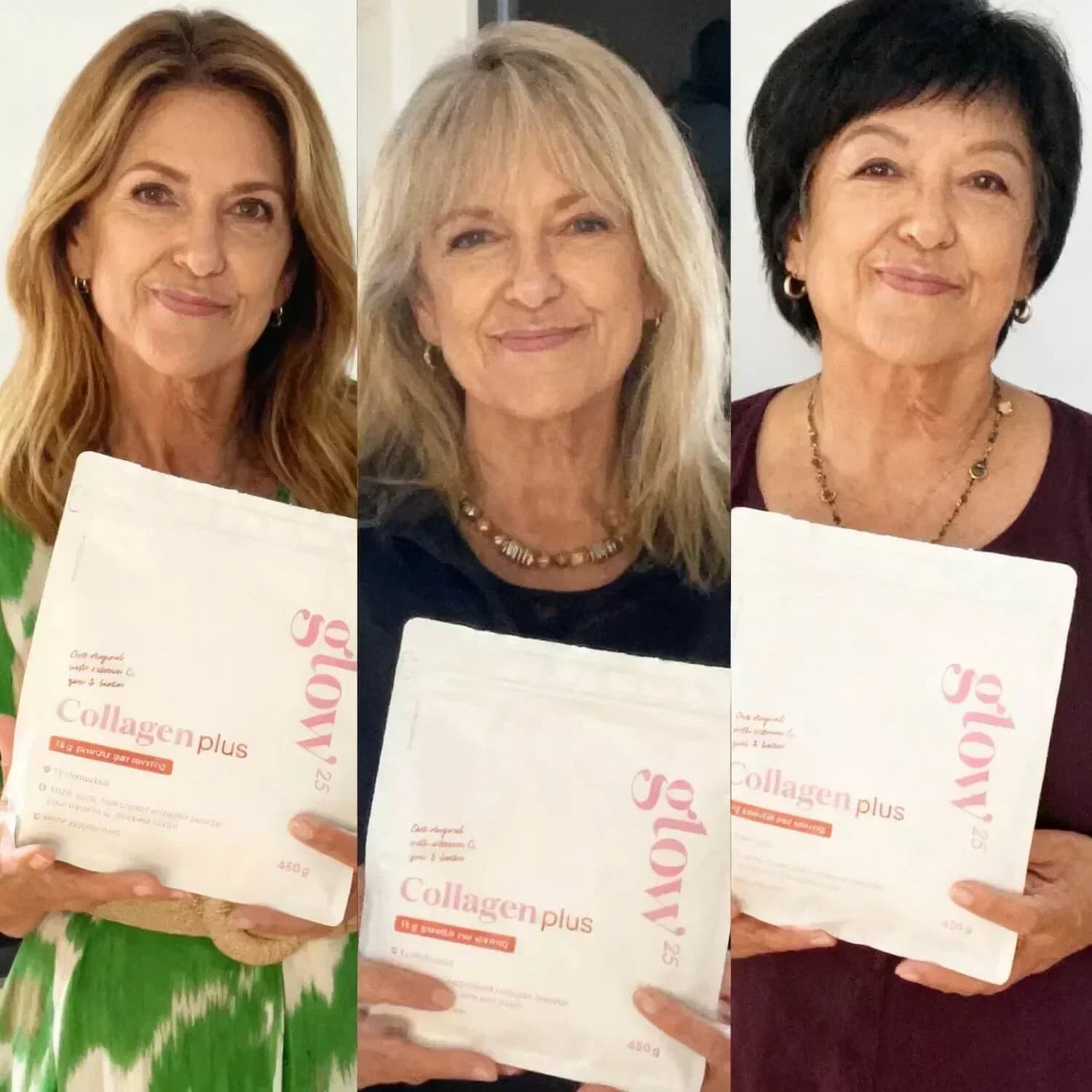 Women with a pack of Glow25 Collagen Plus