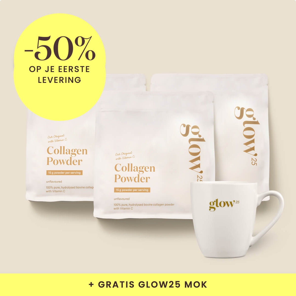 Collagen Original met vitamine C, 3 pakketten met gratis mok, Bynder-packshot
