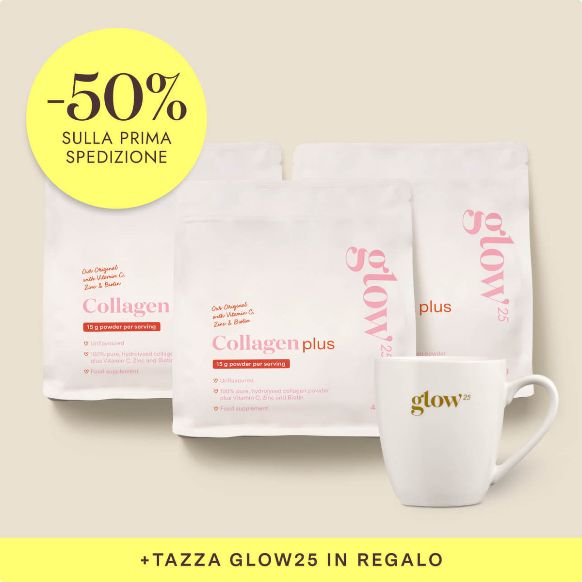 Collagen Plus, 3 confezioni con tazza in regalo, packshot Bynder