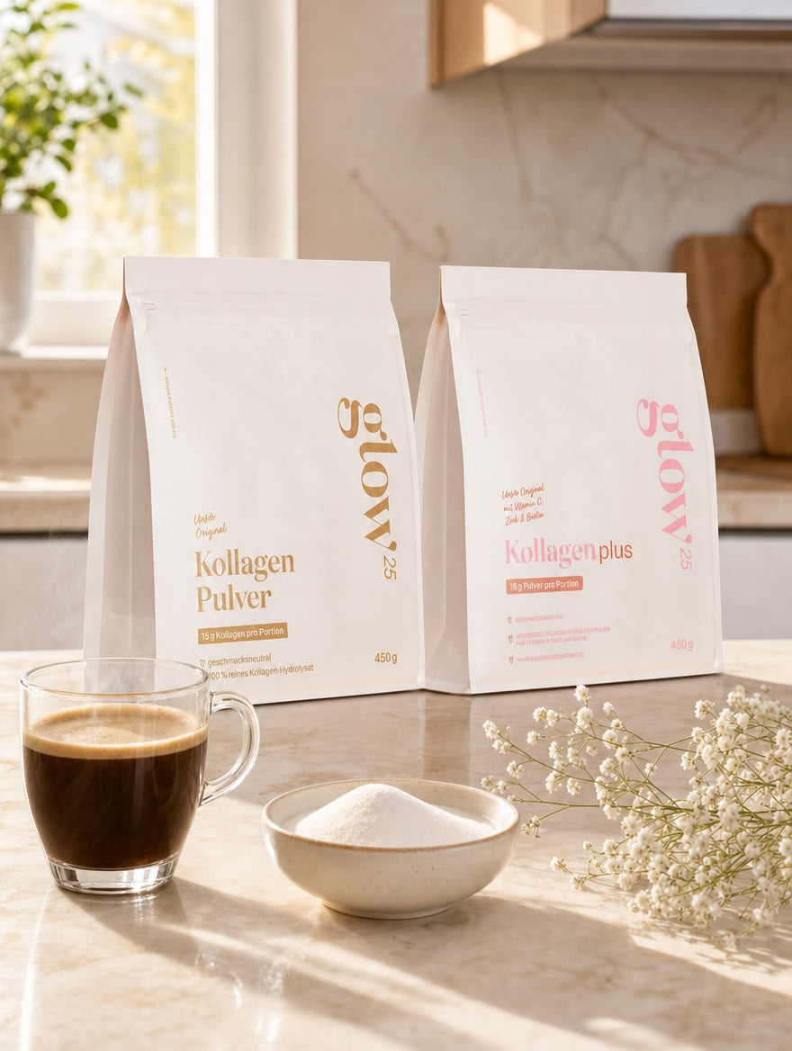 Collagen Original and Collagen Plus on the kitchen counter